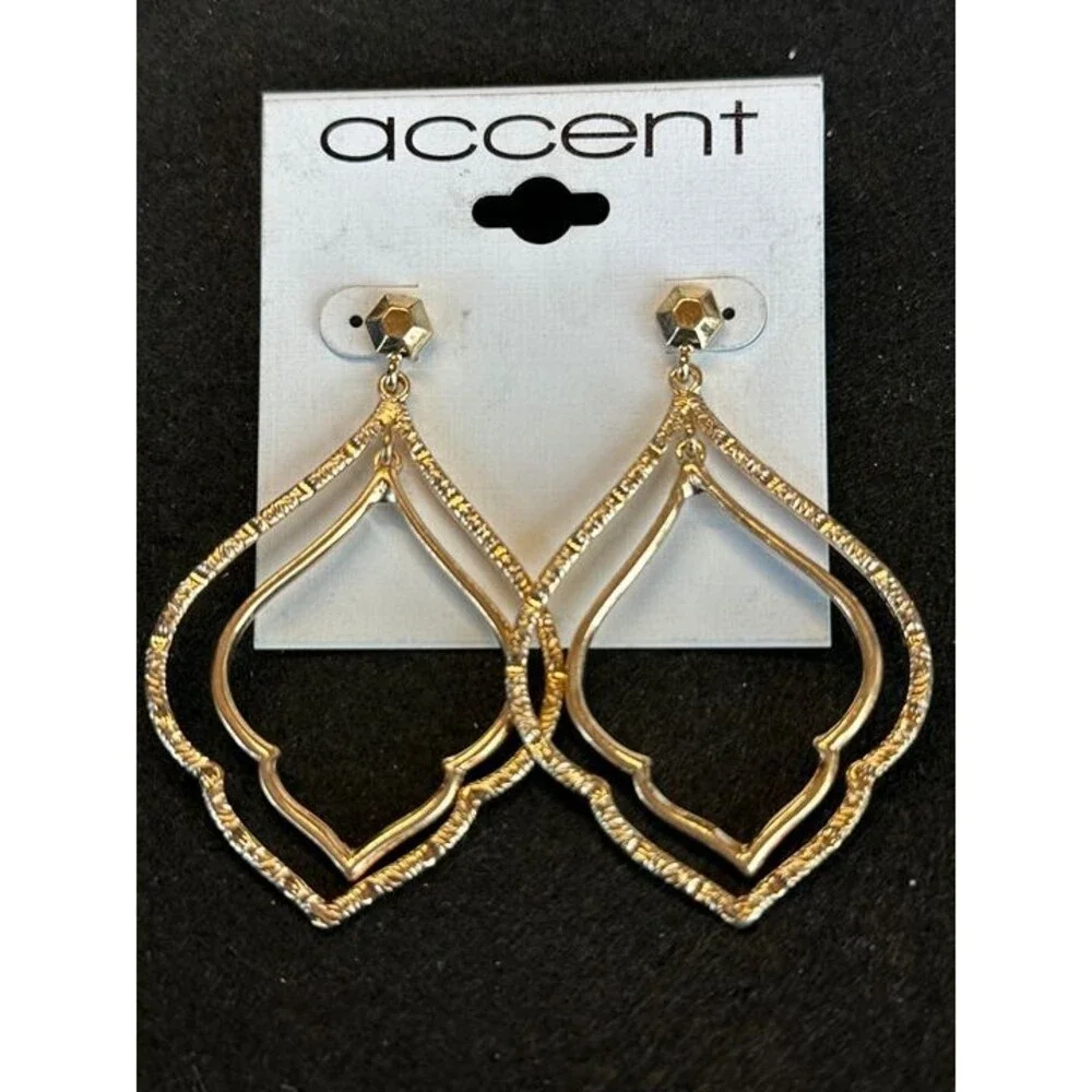 Accent Gold Moroccan Double Hoop Dangle Earrings Boho NWT New Jewelry Gift